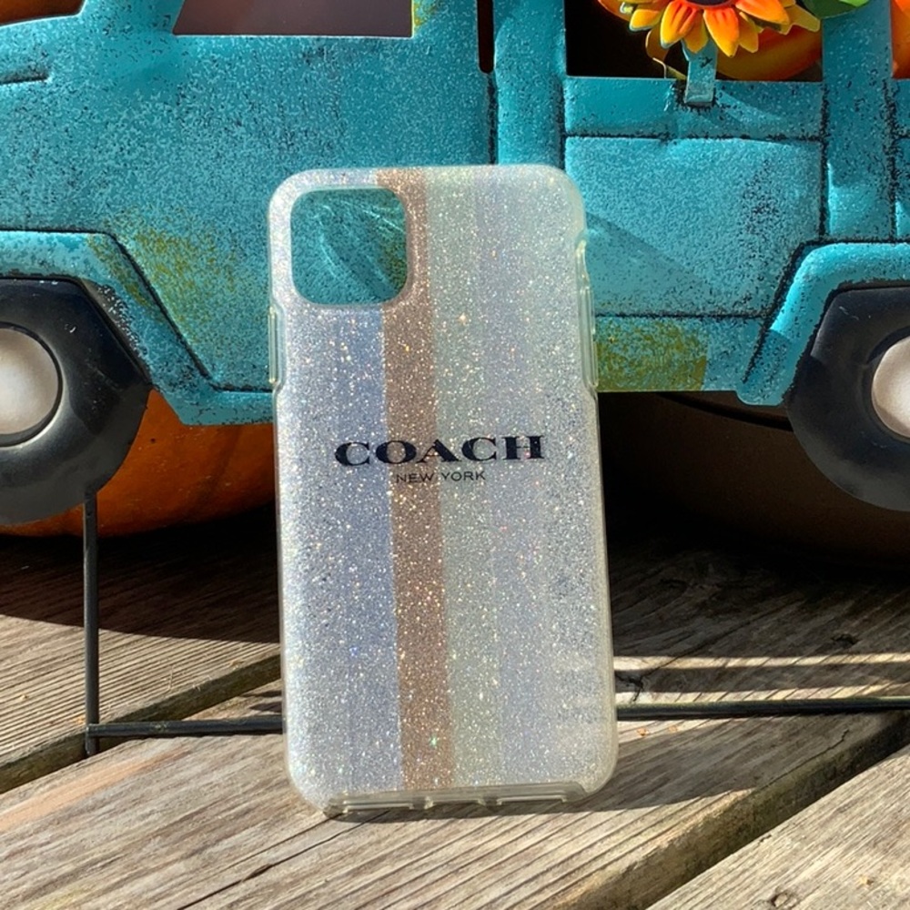 iPhone 11 Pro Max Coach glitter striped case, lightly used in great condition!